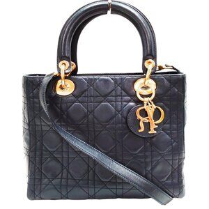 9931062AT (S6) Christian Dior Crossbody Bag Lady Navy Blue Leather